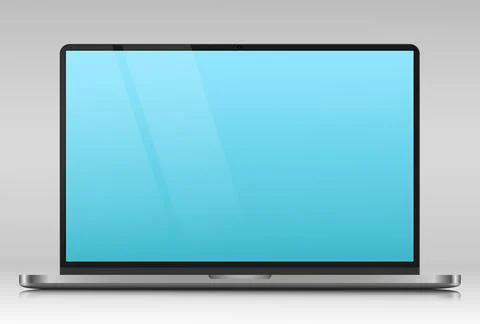 A laptop with a blue gradient screen and a glare on a gray background. Stock Illustration
