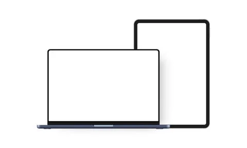 Laptop Blue Mockup, Tablet Computer With Blank Screens Stock Illustration