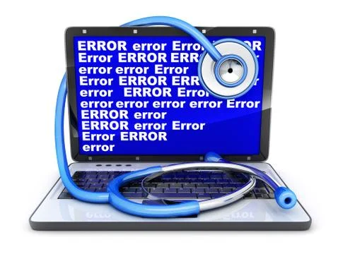 Laptop blue screen error and stethoscope. 3d illustration Stock Illustration