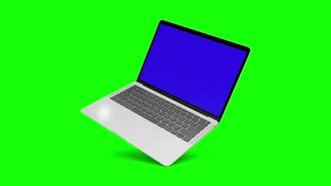 Laptop with blue screen on green screen animation background Stock Footage 314419244