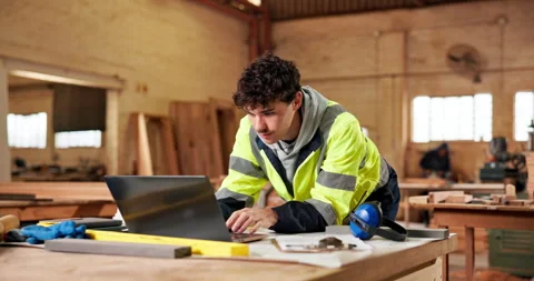 Laptop, blueprint and hands of construction worker on site for repairs, building Video stock 338046335