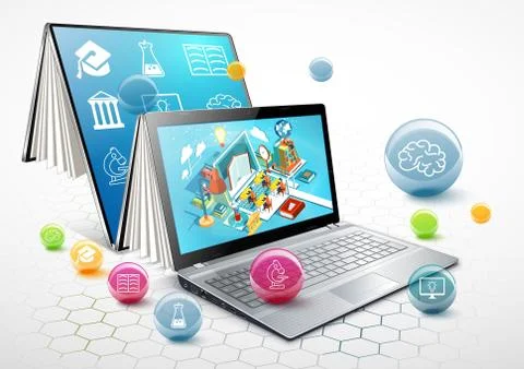 Laptop as a book. The concept of learning. Online education. Vector Illustration Stock Illustration