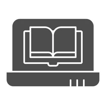 Laptop book solid icon. Book on computer vector illustration isolated on white 스톡 일러스트