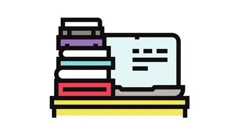 Laptop books online learning platform color icon animation Stock Footage 326105331