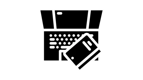 Laptop books online learning platform glyph icon animation Stock Footage 326731123