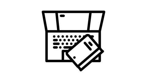 Laptop books online learning platform line icon animation Stock Footage 326749020