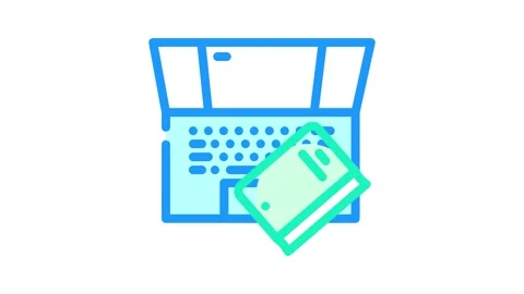 Laptop books online learning platform color icon animation Stock Footage 327257315