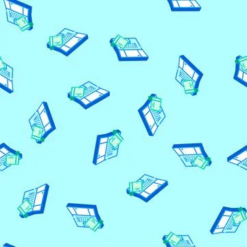 Laptop books online learning platform isometric icon seamless pattern Stock Illustration