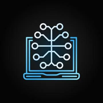 Laptop with Brain vector outline creative icon Stock Illustration