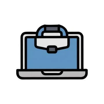 Laptop with briefcase icon symbolizing work or business Stock Illustration