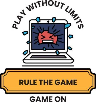 A laptop with a broken screen and the words "play without limits" written on  Stock Illustration