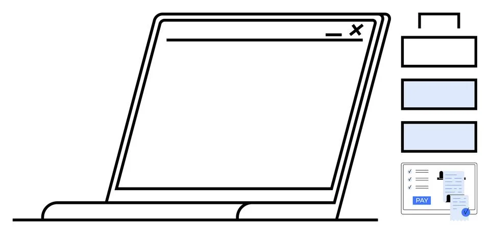Laptop Browser Window with Form Elements and Payment Process Diagram Stock Illustration