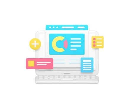 Laptop browser workflow data business analyzing 3d icon realistic vector il.. 스톡 일러스트