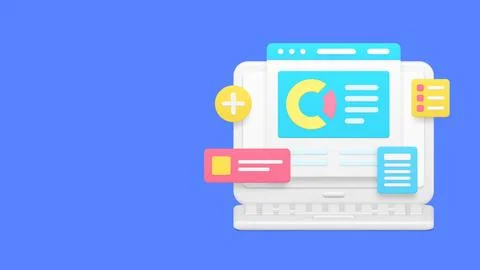 Laptop browser workflow data business analyzing banner copy space vector il.. Stock Illustration