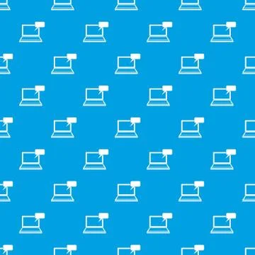 Laptop with bubble speech pattern seamless blue Stock Illustration