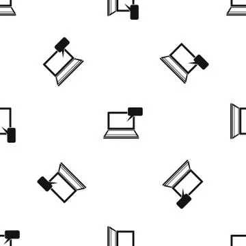 Laptop with bubble speech pattern seamless black Illustrazione stock