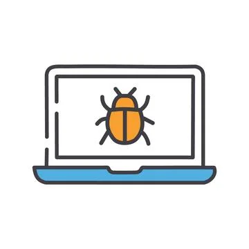 Laptop bug icon. Laptop computer screen with a bug, symbolizing digital thr.. Stock Illustration