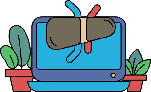 A laptop with a bug on it Stock Illustration
