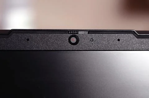 Laptop built in webcam shutter for security, video calls Stock Photos