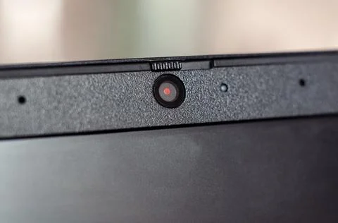 Laptop built in webcam shutter for security, video calls Stock Photos
