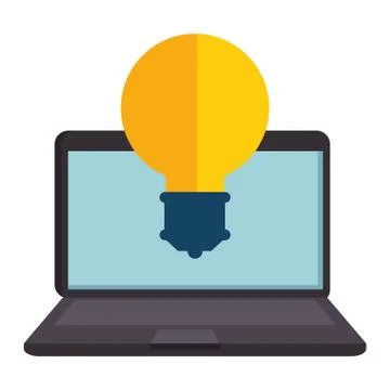 Laptop with bulb light 库存插图