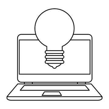 Laptop with bulb light Illustrazione stock