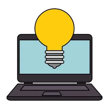 Laptop with bulb light Illustrazione stock