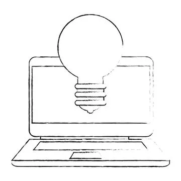 Laptop with bulb light 库存插图
