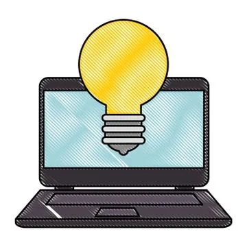 Laptop with bulb light 库存插图