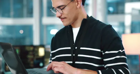 Laptop, business man and coding for software development, network or database Stock Footage 308992759