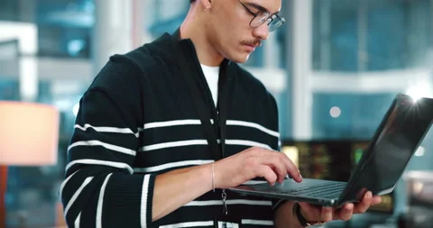 Laptop, business man and coding in office for software development, network or Stock Footage 308993907