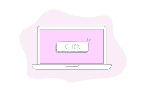 Laptop with button click icon isolated. Notebook screen template. Display on Stock Illustration