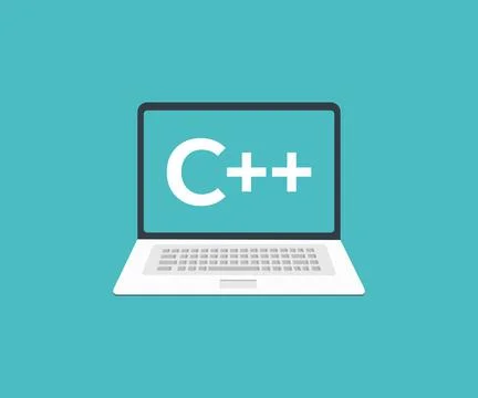Laptop with C++ title on screen logo design. Stock Illustration