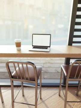 Laptop on cafe table 库存插图