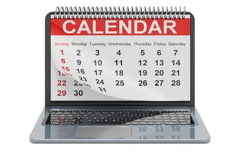 Laptop with calendar, 3D rendering Stock Illustration