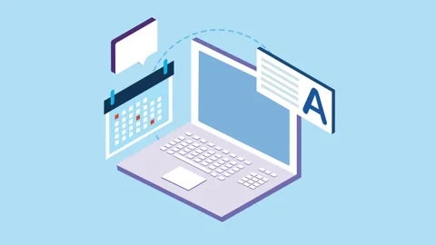 Laptop with calendar and text documents motion graphic animation showing wo.. Stock Footage 333546785