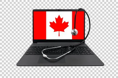 Laptop with Canada flag on screen and medical stethoscope Stock Illustration