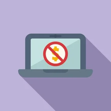 Laptop cancel payment icon flat vector. Card error Illustrazione stock