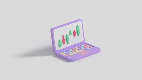 Laptop with Candlestick Chart Icon Minimalist 3D render animation 動画素材 332654474