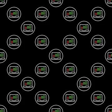 Laptop with Candlestick Chart vector Trading circle shaped seamless pattern.. Stock Illustration