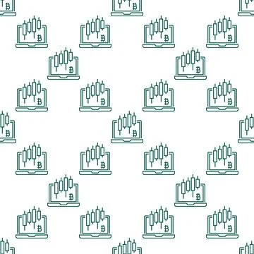 Laptop with Candlestick charts vector linear seamless pattern 스톡 일러스트