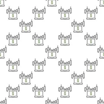 Laptop with Candlestick Pattern or Chart vector electronic trading outline .. Illustrazione stock