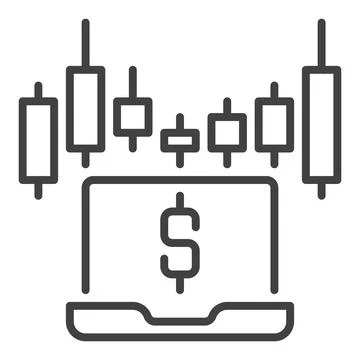 Laptop with Candlestick Pattern or Chart vector electronic trading outline .. Stock Illustration