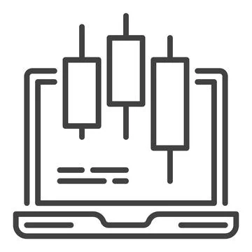 Laptop with candlestick pattern vector online e trading icon or symbol in o.. Illustrazione stock