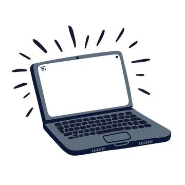 Laptop in cartoon flat style. Notebook with empty white screen on white Stock Illustration