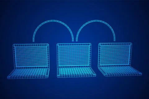 Laptop chain. Blockchain big data flow information. Stockillustratie