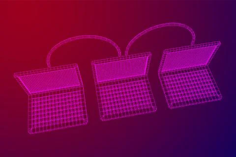 Laptop chain. Blockchain big data flow information. Stockillustratie