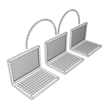 Laptop chain. Blockchain big data flow information. イラスト素材