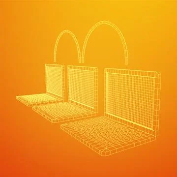 Laptop chain. Blockchain big data flow information. イラスト素材