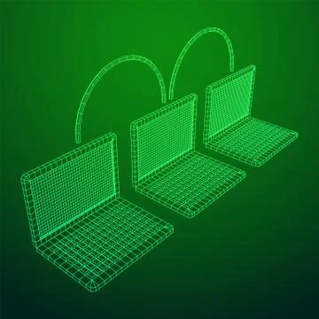 Laptop chain. Blockchain big data flow information. Stockillustratie